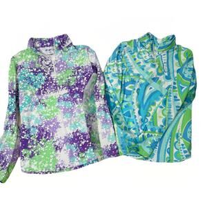 Lot 2 IBKUL & ICIKULS 1/4 Zip Long Sleeve Mock Neck Shirts Women's Size Small